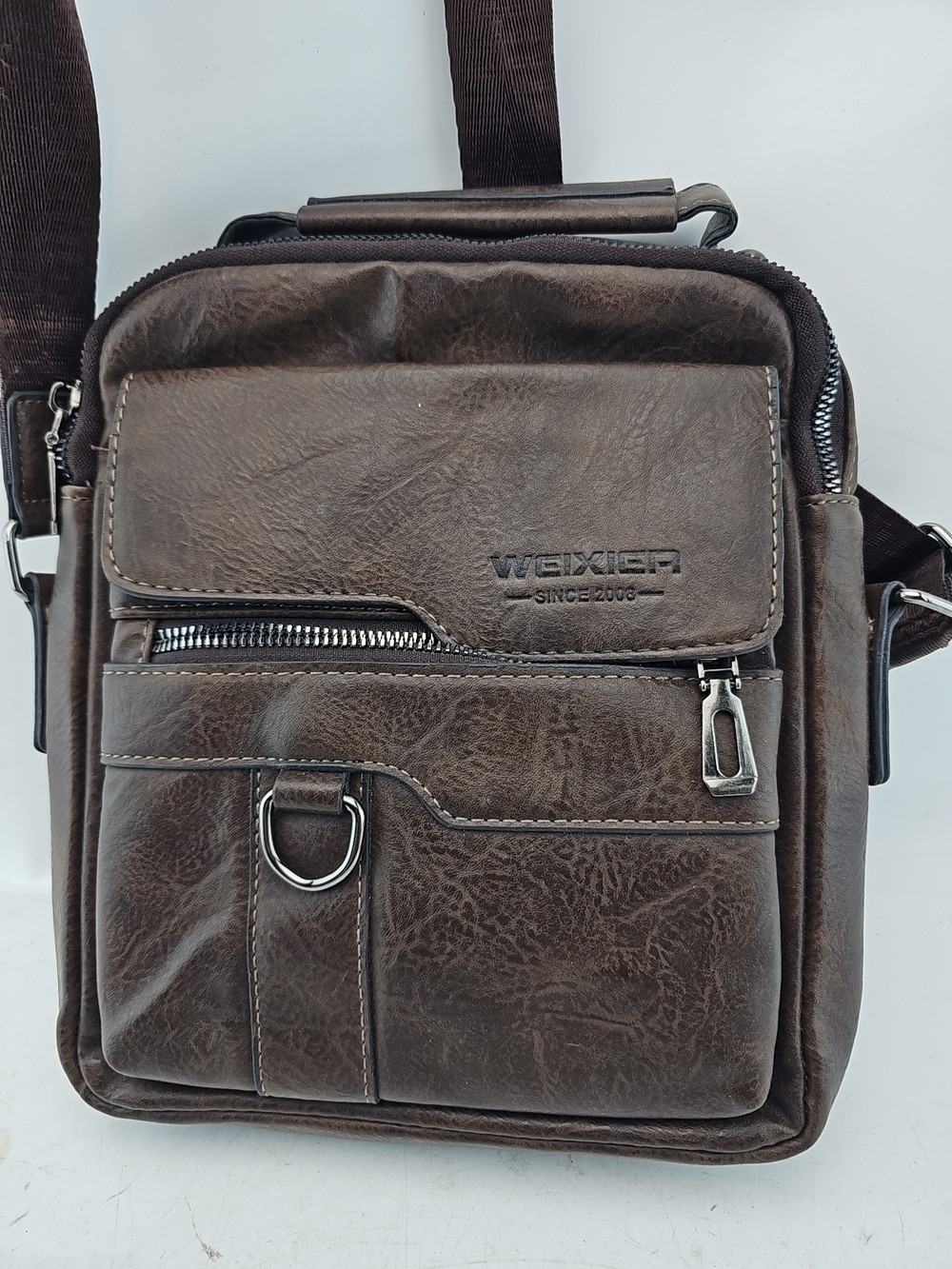 WEIXIER Brown Leather Men's Messenger Bag - Compact Crossbody 8x9